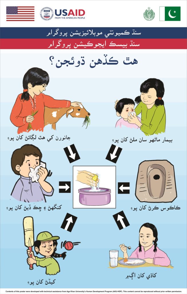 Hand washing awareness raising poster, with is part of the CMP-provided IEC materials promoting health and hygiene