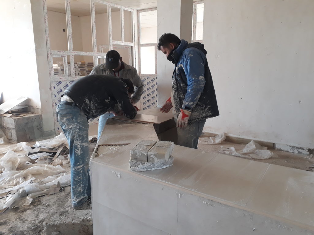 Construction work inside Hawija Hospital’s Outpatient Department building in January 2019.